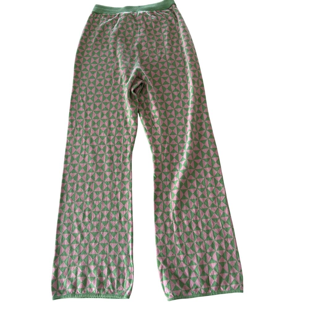 ANOTHER GIRL | Pink and Green Geometric Geo Knit Pattern Wide Leg Pants | Medium - Picture 3 of 5